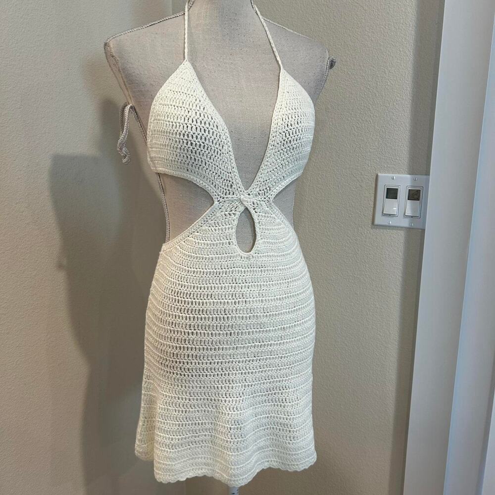 Beginning Boutique white crochet mini dress. Size 4